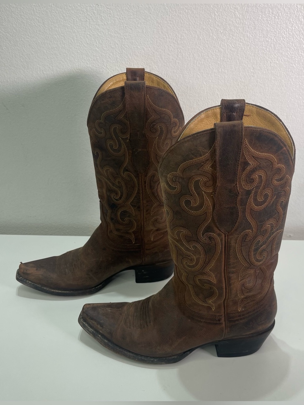 Cavenders Western Boots Women's 7 B Brown Leather Snip Toe Cowgirl Festival